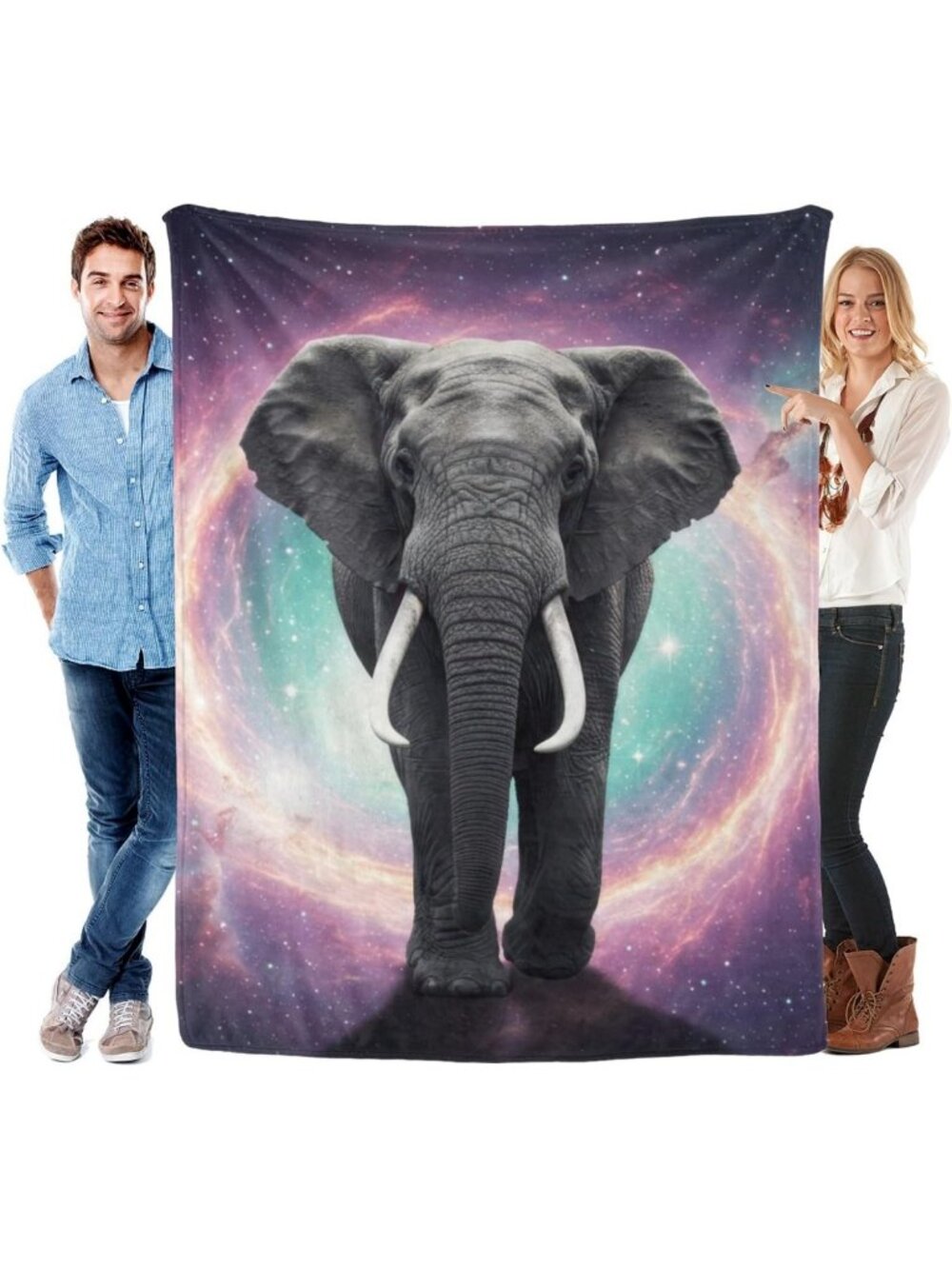 Cozy Elephant Starry Night Throw Blanket for Kids & Adults, Soft Flannel Home